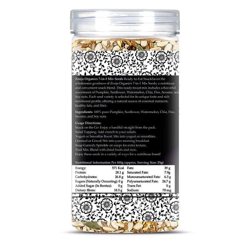 Zooja Organics 7-in-1 Premium Mix Seeds | Ready-to-Eat Superfood Snack | 250g