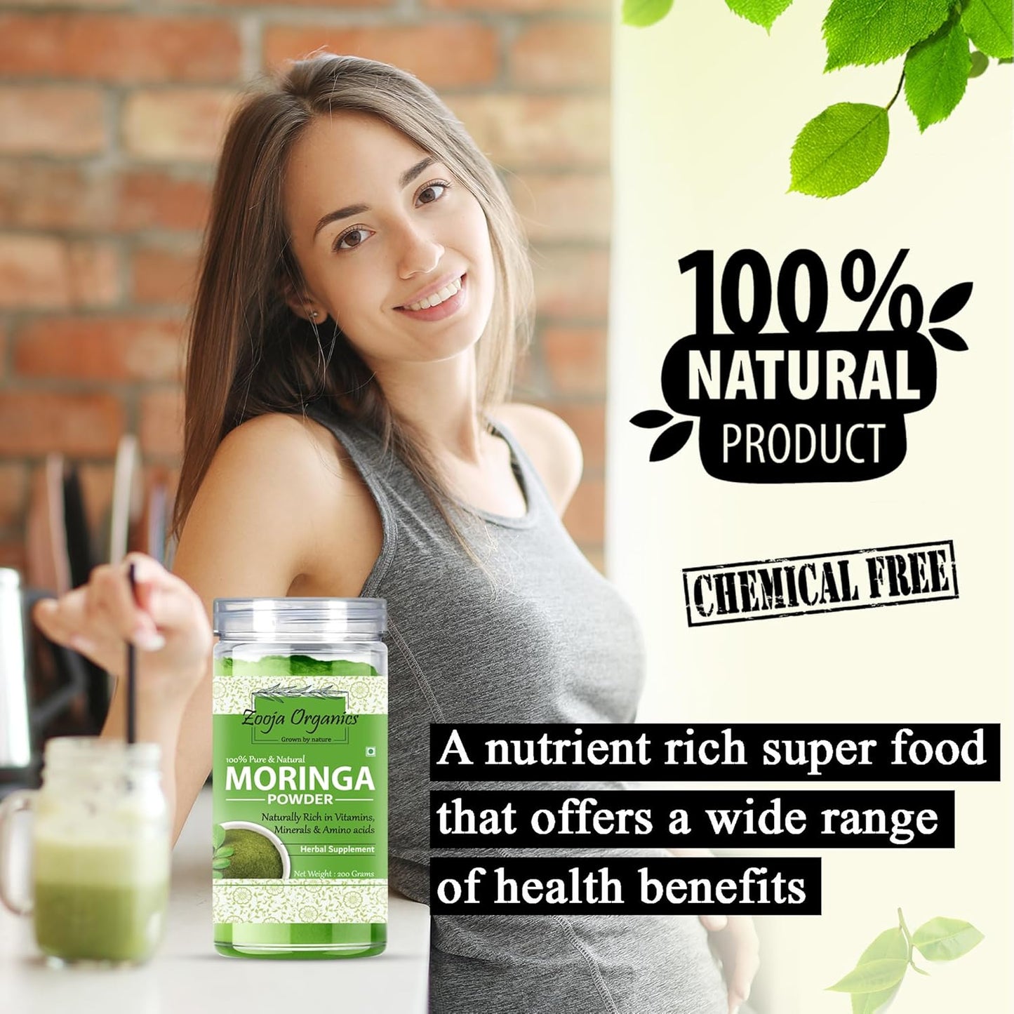 Zooja Organics Moringa Powder | 100% Pure & Natural Herbal Supplement | Rich in Vitamins, Minerals & Amino Acids | 300g