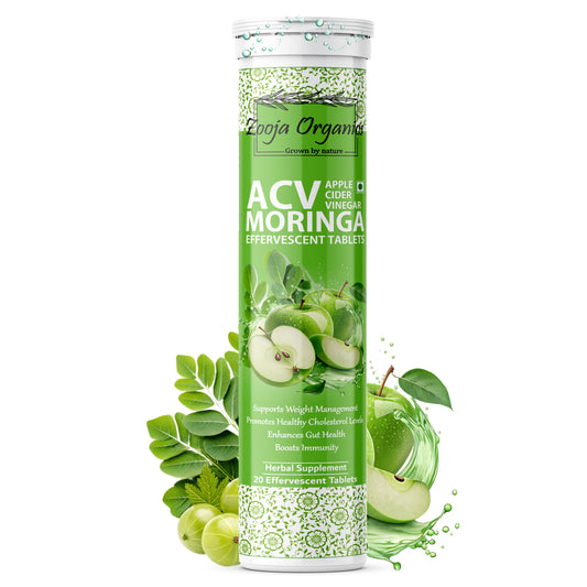 Zooja Organics ACV Moringa Effervesent Tablets | Apple Cider Vinegar with Moringa | Herbal Supplement for Weight Management & Immunity | 20 Tablets